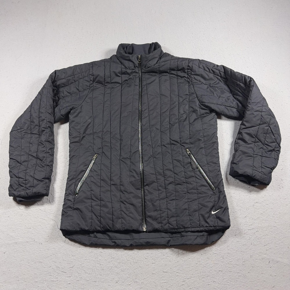 VTG Nike Jacket Youth Large 12-14 Gray Quilted Puffer Full Zip Insulated Y2K